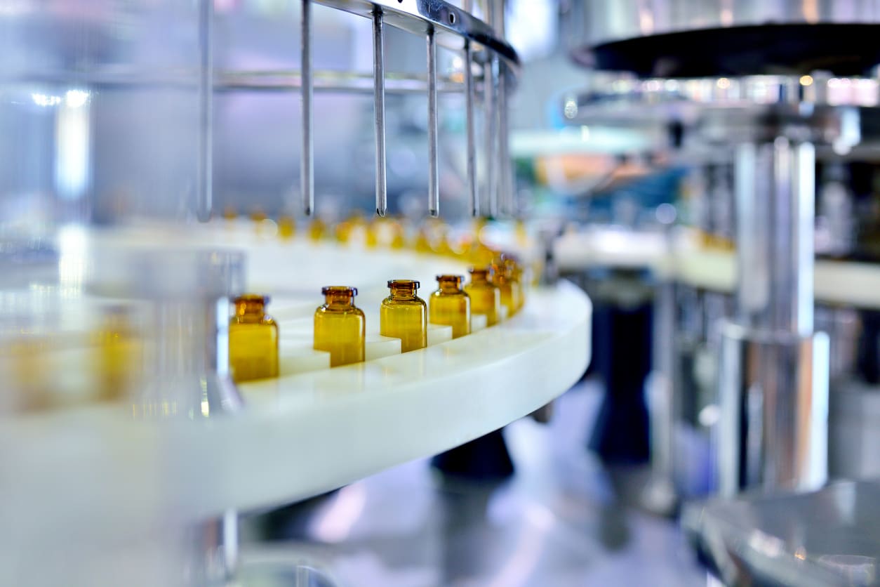 Glass Bottle Filling at Production Line